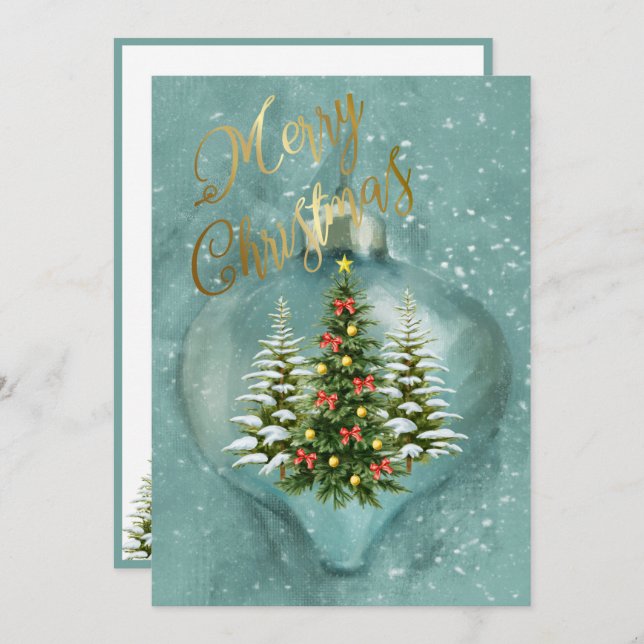Unique Merry Christmas Trees Ornament Snow  Holiday Card (Front/Back)