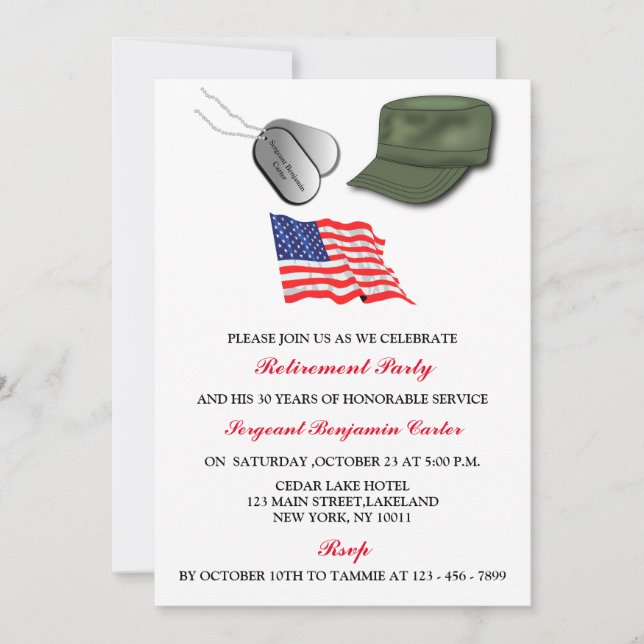 Unique Military Army Air force Retirement Party  Invitation (Front)