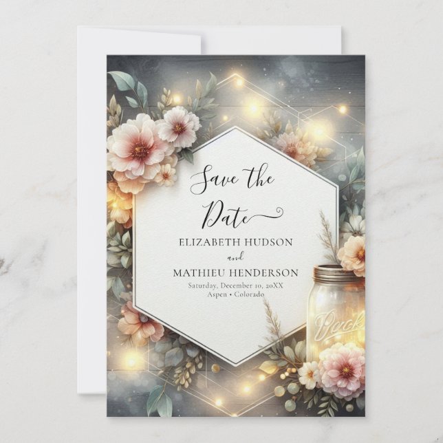  Unique Minimal Mason Jar Wedding Save The Date (Front)