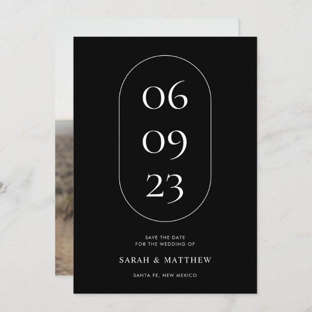 Unique Minimalist Black and White Wedding Save The Date (Front/Back)