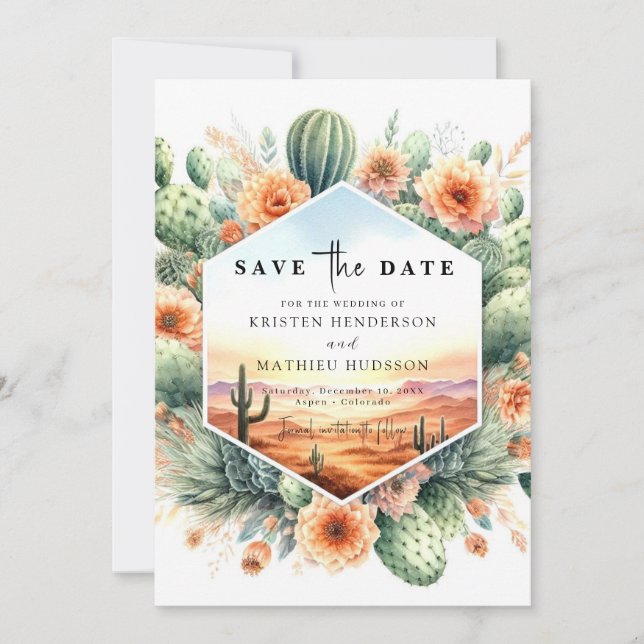Unique Minimalist Cactus Wedding Save The Date (Front)