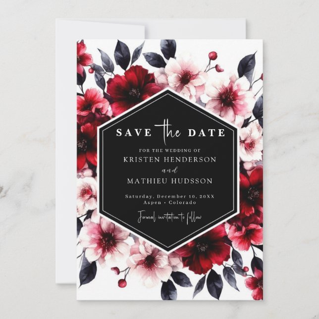 Unique Minimalist Crimson Red Wedding Save The Date (Front)