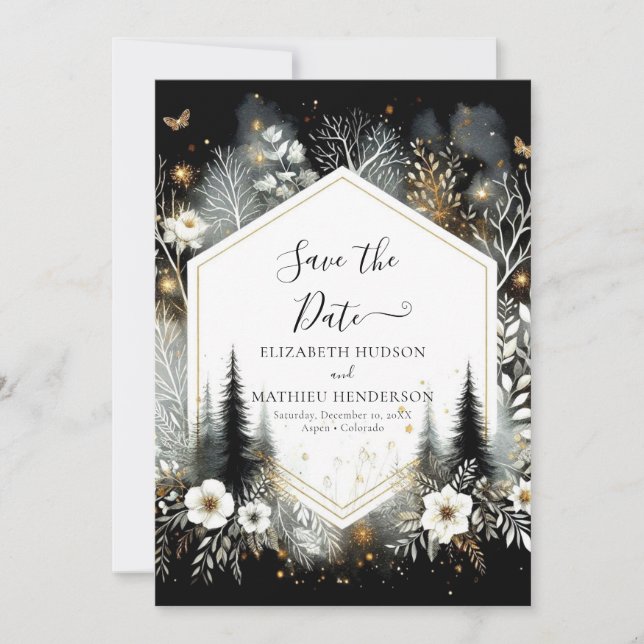 Unique Minimalist Enchanted Forest Wedding Save The Date (Front)