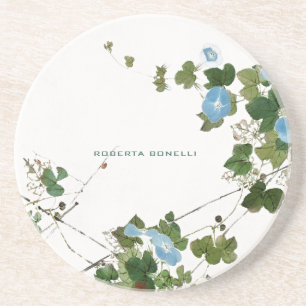 Unique Minimalist Floral Name Lithograph Elegant Coaster