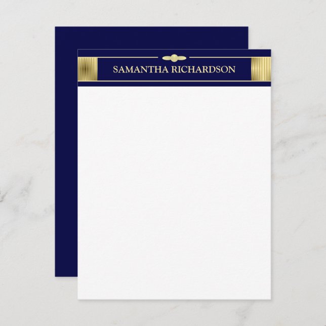Unique Minimalist Navy Blue And Gold Name Card (Front/Back)