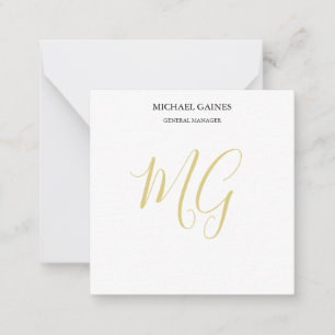 Unique Minimalist Plain Gold Color Monogram White Card