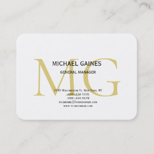Unique Minimalist Plain Gold Colour Monogram White Business Card