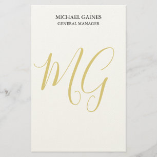 Unique Minimalist Plain Gold Colour Monogram White Stationery