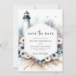 Unique Minimalist Romance Lighthouse Wedding Save The Date