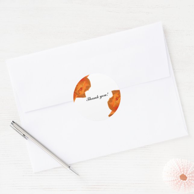 Unique minimalist rose floral feminine orange classic round sticker (Envelope)