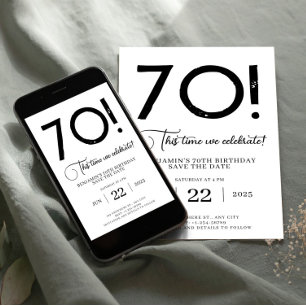 Unique Minimalist Save The Date 70th Birthday Invitation
