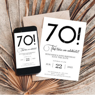 Unique Minimalist Save The Date 70th Birthday Invitation