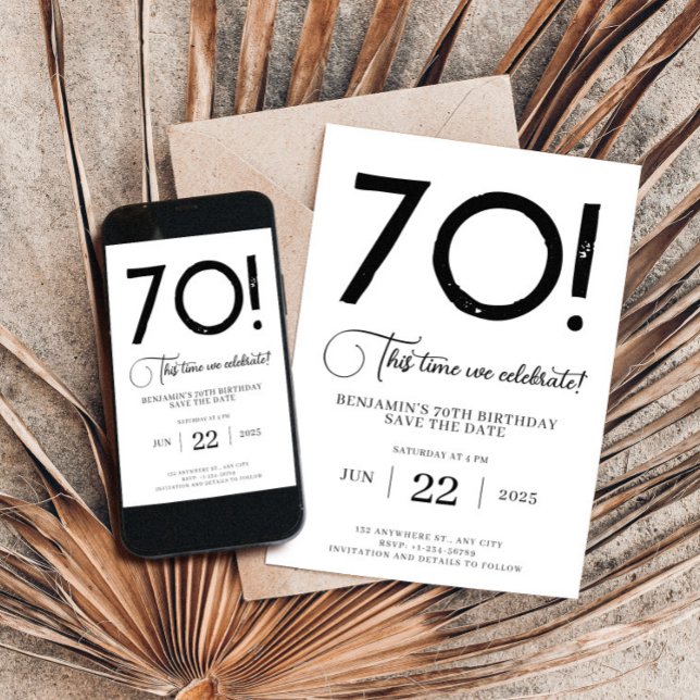 Unique Minimalist Save The Date 70th Birthday Invitation (Digital Save The Date Birthday Template, Electronic Save The Date, Birthday Invitation, Unique )