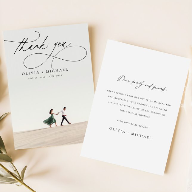 Unique Minimalist Script Photo Wedding Thank You Card (Creator Uploaded)