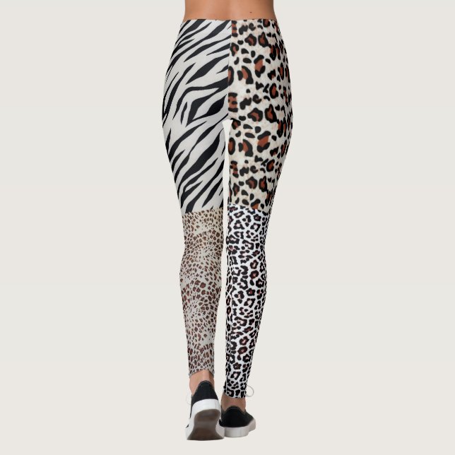 Unique Mixed Leopard Zebra Animal Print Women's Leggings (Back)