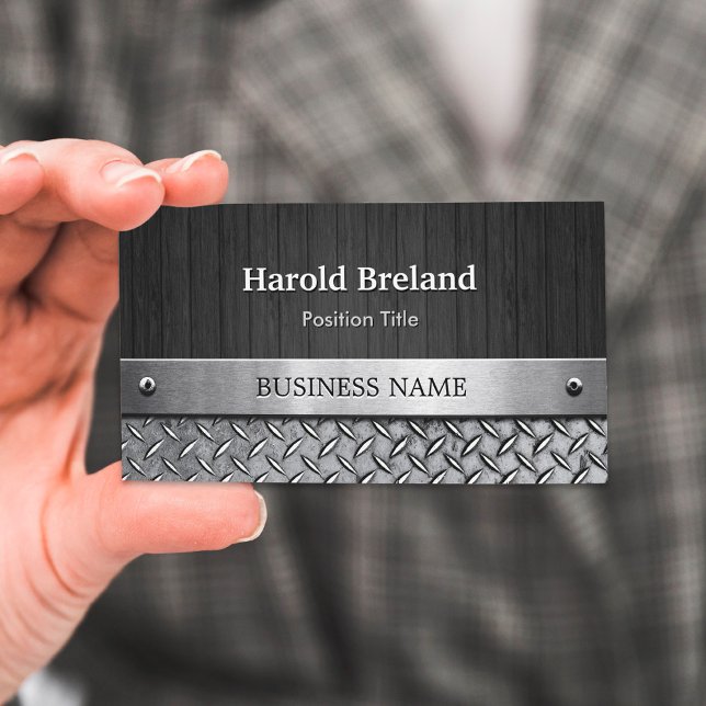 Unique Mixed Wood Plank and Silver Metal Plate Business Card (Creator Uploaded)