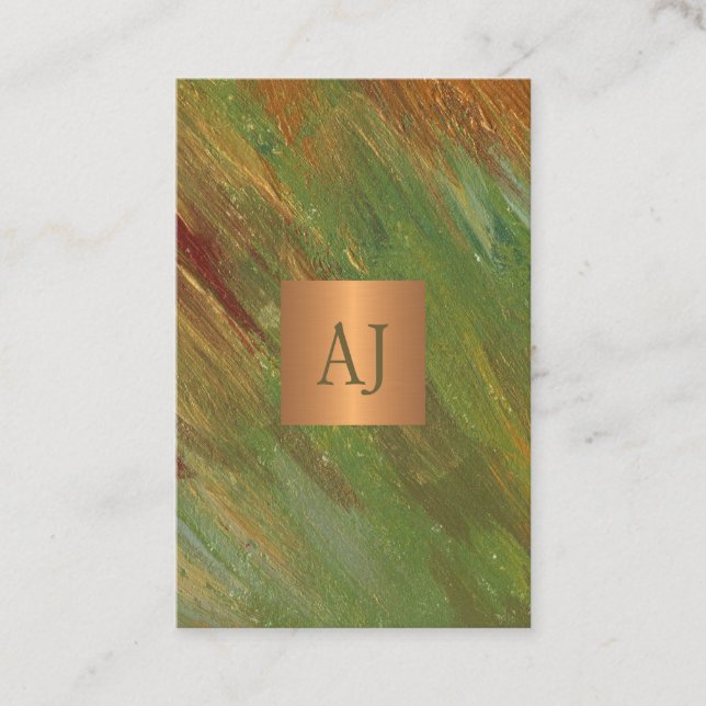 Unique modern abstract brushstrokes gold monogram business card (Front)