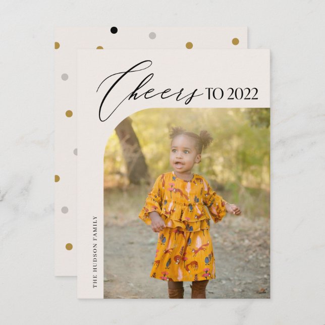 Unique Modern Arch Photo Cheers to 2022 New Year Holiday Card (Front/Back)