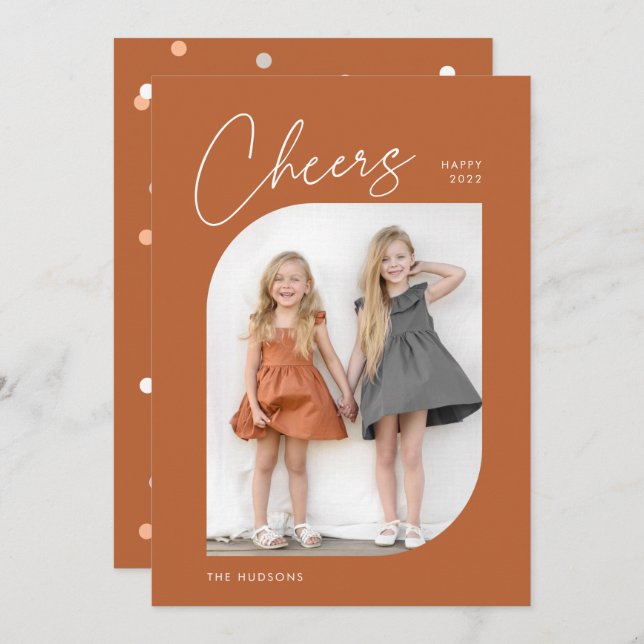 Unique Modern Arch Photo Cheers to 2022 New Year Holiday Card (Front/Back)