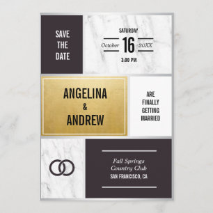 Unique Modern Black White Marble Gold Wedding Save The Date