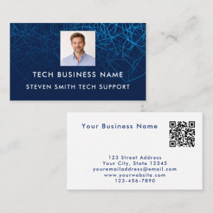 Unique Modern Blue Photo QR Code Tech Professional Business Card