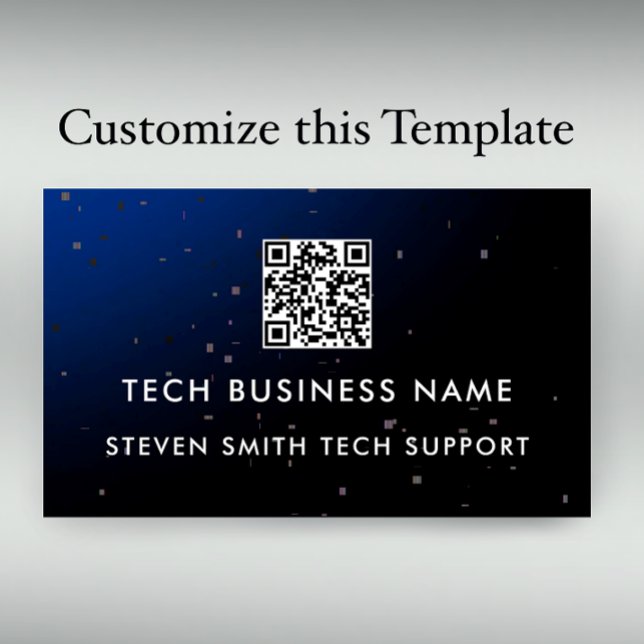 Unique Modern Blue Pixel QR Code Tech Business Card (Personalize this unique blue gradient pixel spotted tech professional business card template.
)