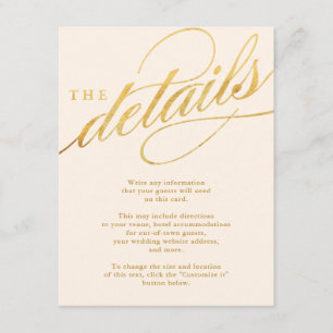 Unique Modern Champagne & Gold Script Insert Cards
