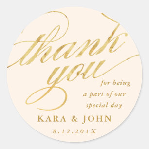 Unique Modern Champagne & Gold Thank You Favour Classic Round Sticker