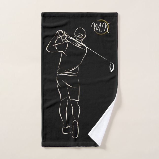  Unique Modern Cool Mens Design Black Add Monogram Hand Towel (Hand Towel)