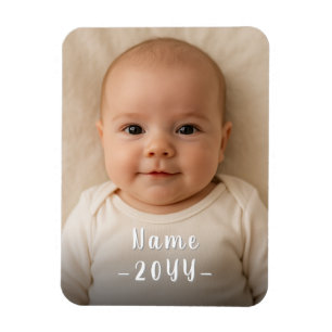 Unique Modern Custom Baby Photo with Editable Text Magnet