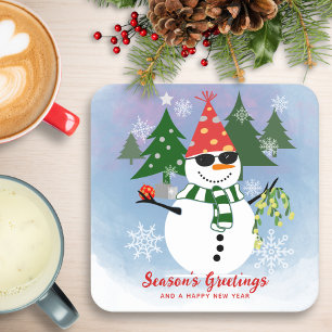 Unique Modern Funny Snowman Snowflakes Christmas Square Paper Coaster