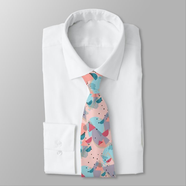 Unique Modern Geometric Retro Mosaic Art Pattern Tie (Tied)