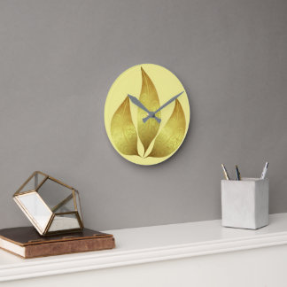 Unique modern gold leaves hand drawing round clock