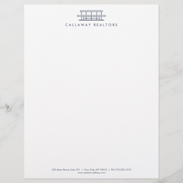 Unique Modern Home Logo II Navy/White Real Estate Custom Letterhead (Front)