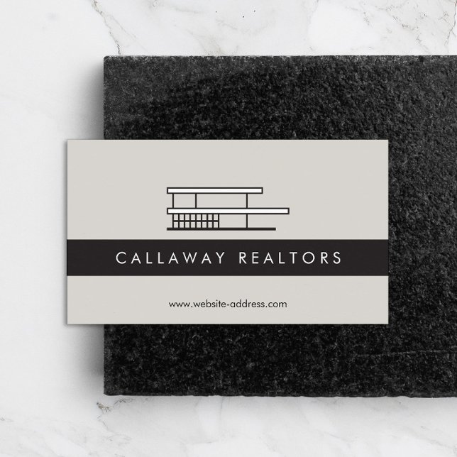 Unique Modern Home Logo on Grey Real Estate Business Card (Creator Uploaded)