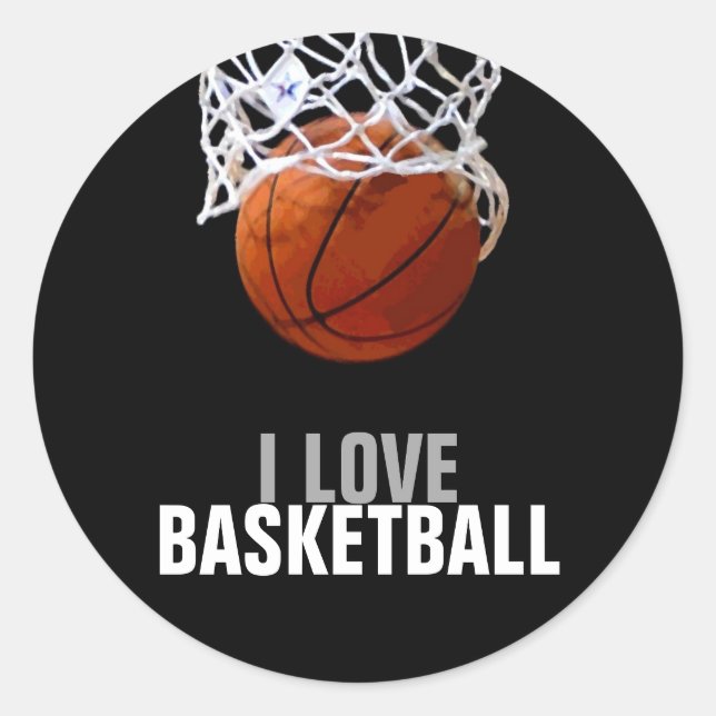 Unique Modern I Love Basketball Classic Round Sticker (Front)