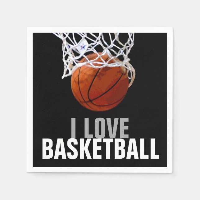 Unique Modern I Love Basketball Party Napkin (Front)