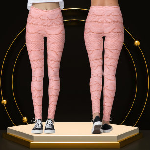 Unique Modern Knitted Crochet Pastel Pink Fabric  Leggings