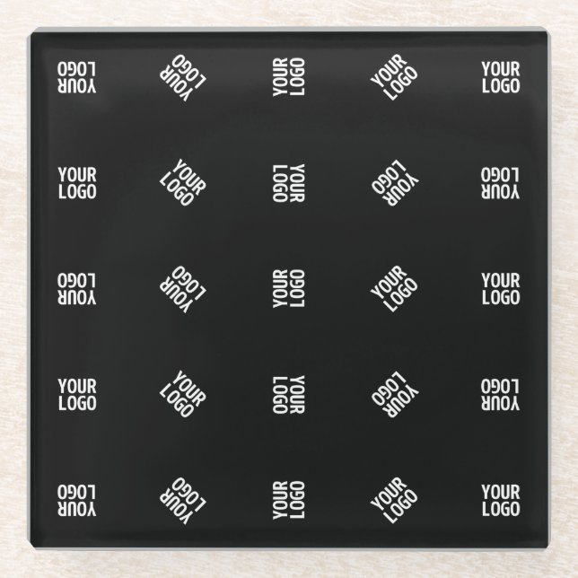 Unique Modern Logo Pattern Template | Black Glass Coaster (Front)