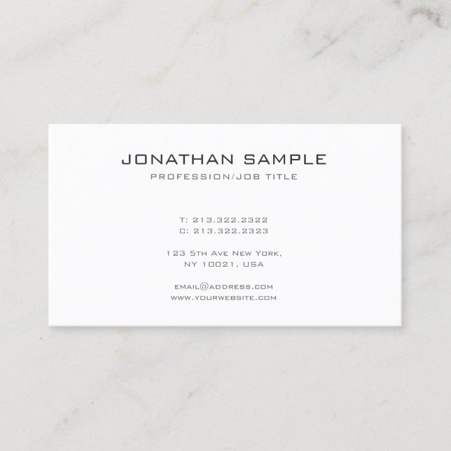 Unique Modern Minimalist Beautiful Cool Plain Business Card (Front)