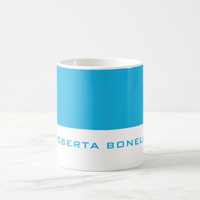 Unique Modern Minimalist Blue White Add Name Coffee Mug (Center)