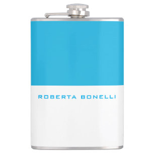 Unique Modern Minimalist Blue White Add Name Hip Flask