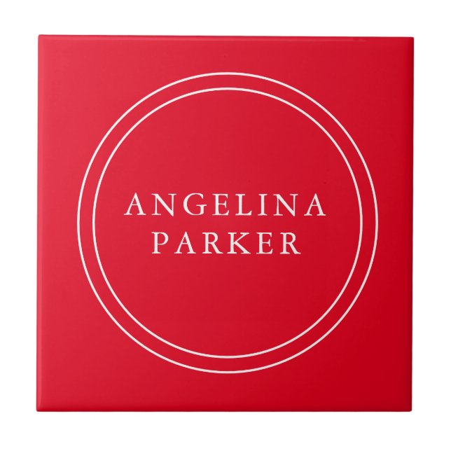 Unique Modern Minimalist Plain Red Your Name Ceramic Tile (Front)