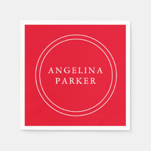 Unique Modern Minimalist Plain Red Your Name Napkin