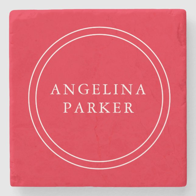 Unique Modern Minimalist Plain Red Your Name Stone Coaster (Front)