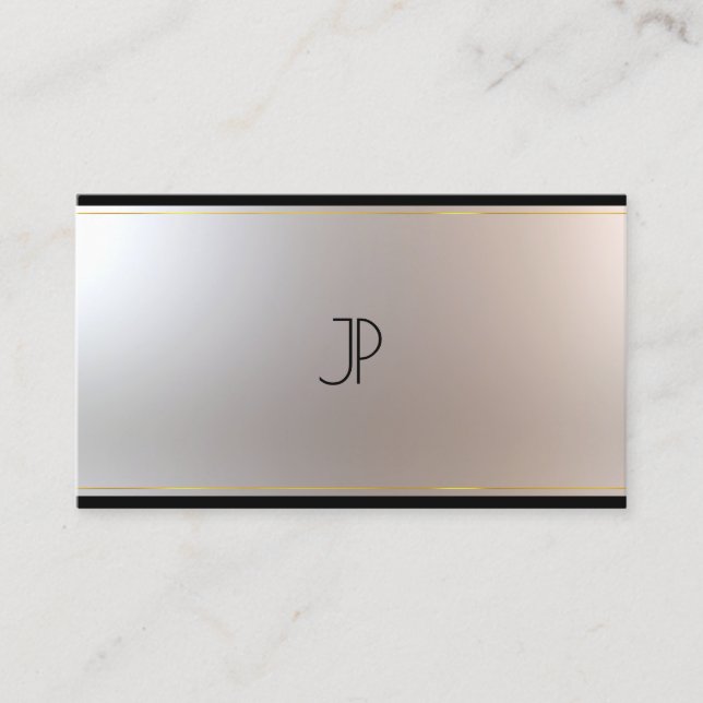 Unique Modern Monogram Glam Gold Silver Tasteful Business Card (Front)