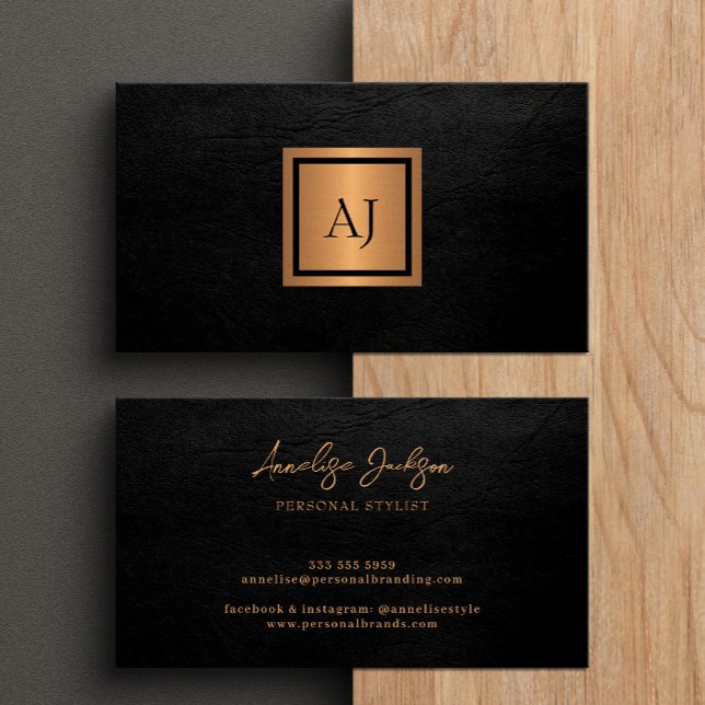 Unique modern monogram professional gold black business card (Creator Uploaded)
