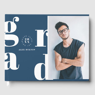 Unique Modern Navy Photo Graduation Party Guest Book