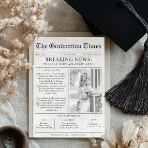 Unique Modern Newspaper Photo Graduation Party Invitation