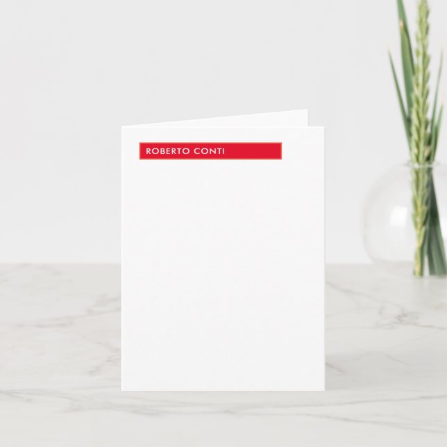 Unique Modern Plain Minimalist Name Red White Note Card (Front)